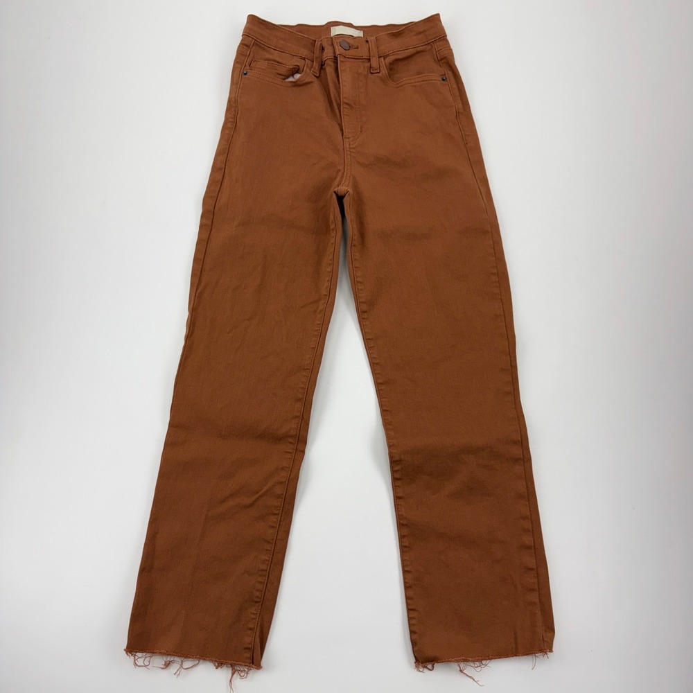 Altar'd State Rust Brown High Rise Straight Leg Raw Hem Jeans 25 SP-P11972AD